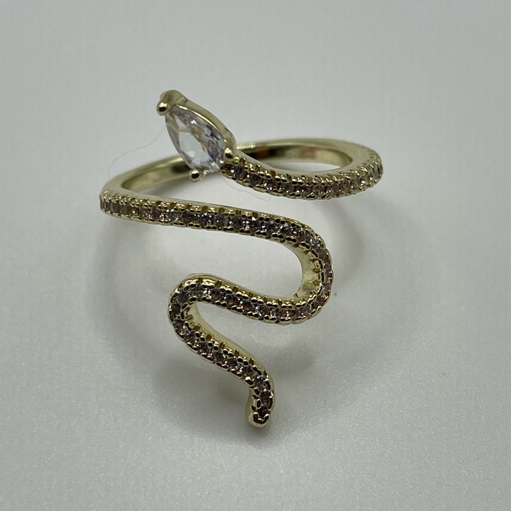 14K Gold Plated Swarovski‎ Crystal Accented Winding Snake Ring Size 6